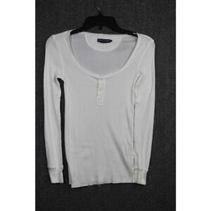 VTG Y2K Ralph Lauren Henley Knit Top Size Small White Long Sleeve